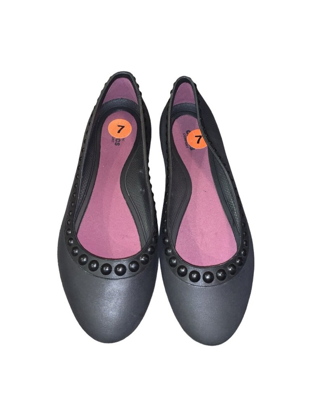 Crocs Lina Luxe Studded Flats Women’s 7 Black Ballet Slip On Shoes